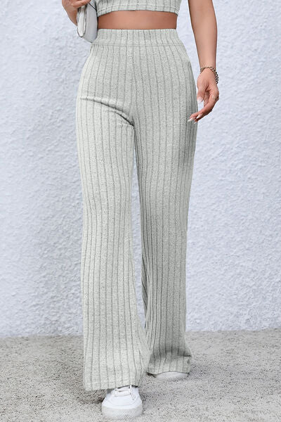 Basic Bae Ribbed High Waist Flare Pants - Drazelle Store