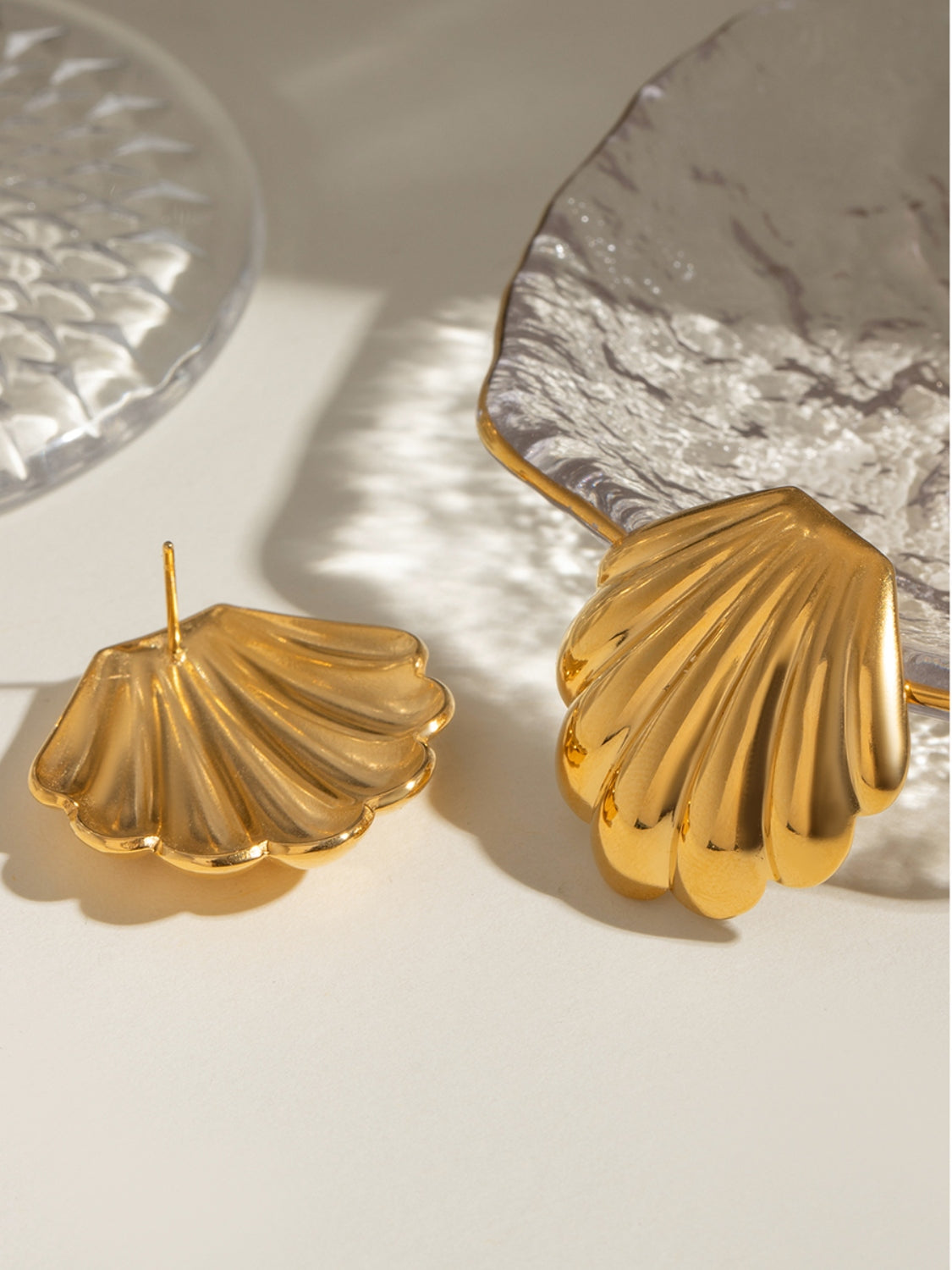 Gold-Plated Stainless Steel Shell Stud Earrings-Drazelle Store