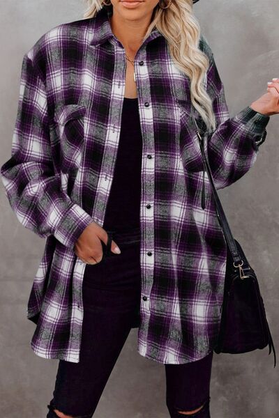 Full Size Plaid Collared Neck Long Sleeve Shirt - Drazelle Store