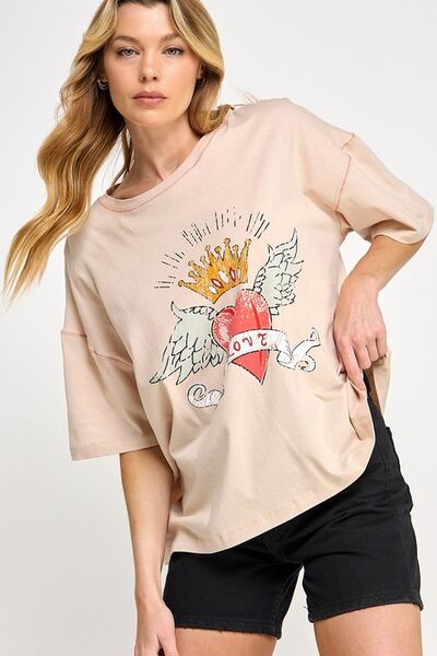 SAGE+FIG Love-Inpired Graphic Oversized T-Shirt - Drazelle Store