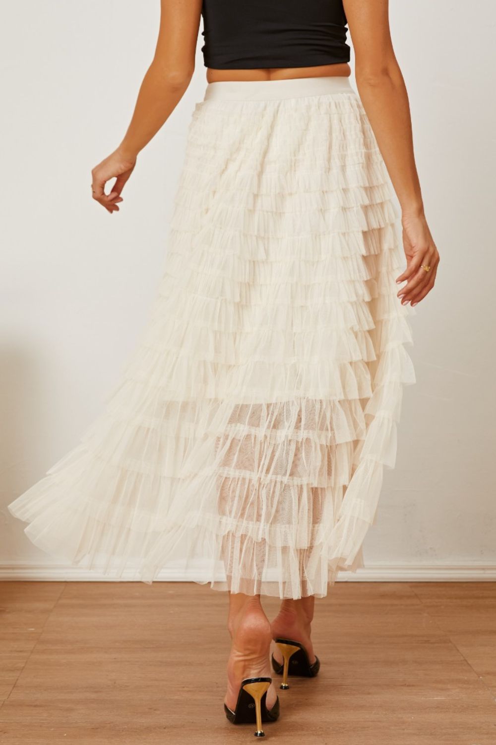 Ruched High Waist Tiered Skirt - Drazelle Store