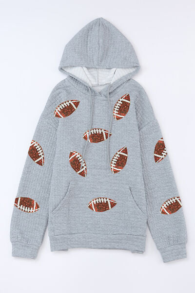 Drawstring Football Long Sleeve Hoodie - Drazelle Store