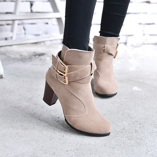 Winter Autumn Leather Casual Women High Heels Pumps Warm Ankle Boots - Drazelle Store