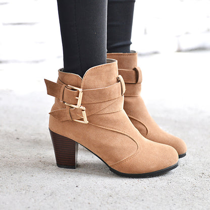 Winter Autumn Leather Casual Women High Heels Pumps Warm Ankle Boots - Drazelle Store