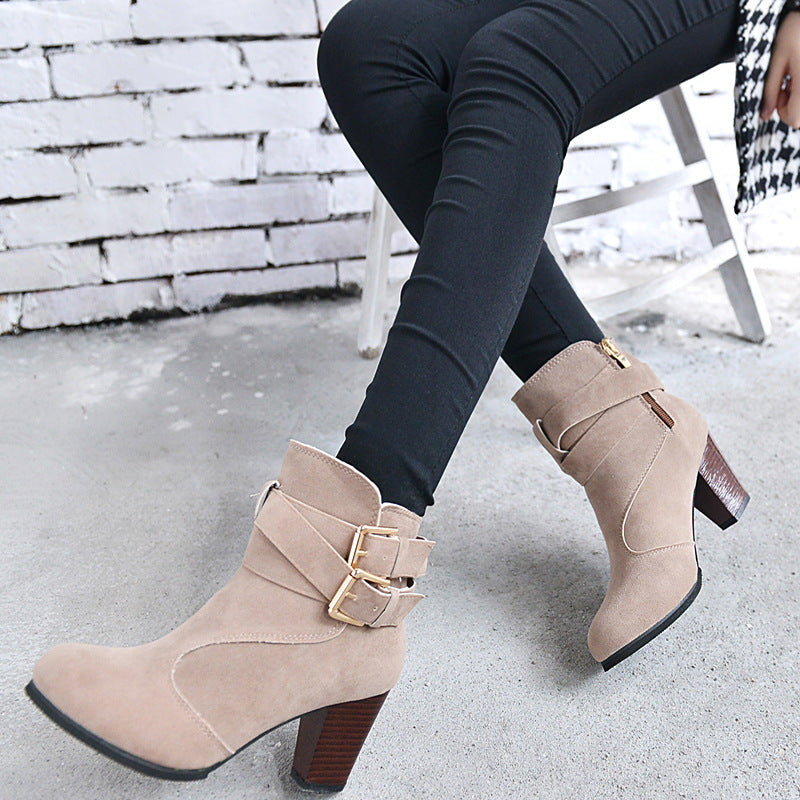 Winter Autumn Leather Casual Women High Heels Pumps Warm Ankle Boots - Drazelle Store