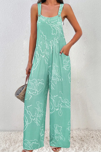 Printed Wide Strap Jumpsuit - Drazelle Store