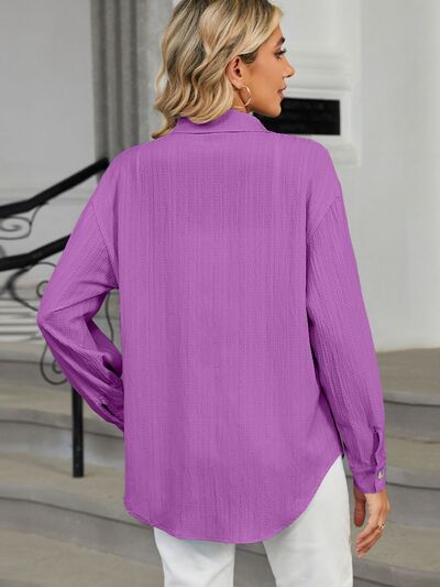 Collared Neck Long Sleeve Shirt - Drazelle Store