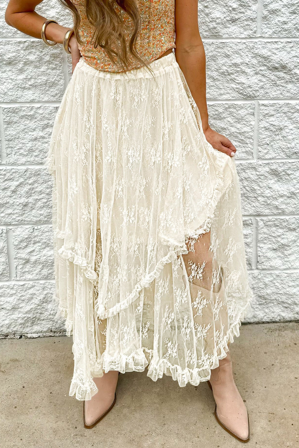 Lace Tiered Midi Skirt - Drazelle Store