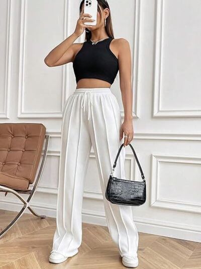 Drawstring Wide Leg Pants with Pockets - Drazelle Store