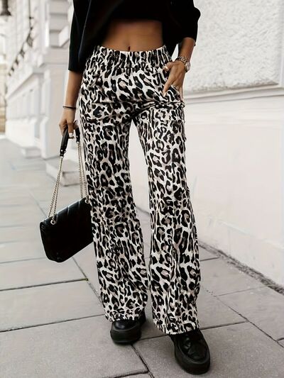 Full Size Animal Print Elastic Waist Pants - Drazelle Store