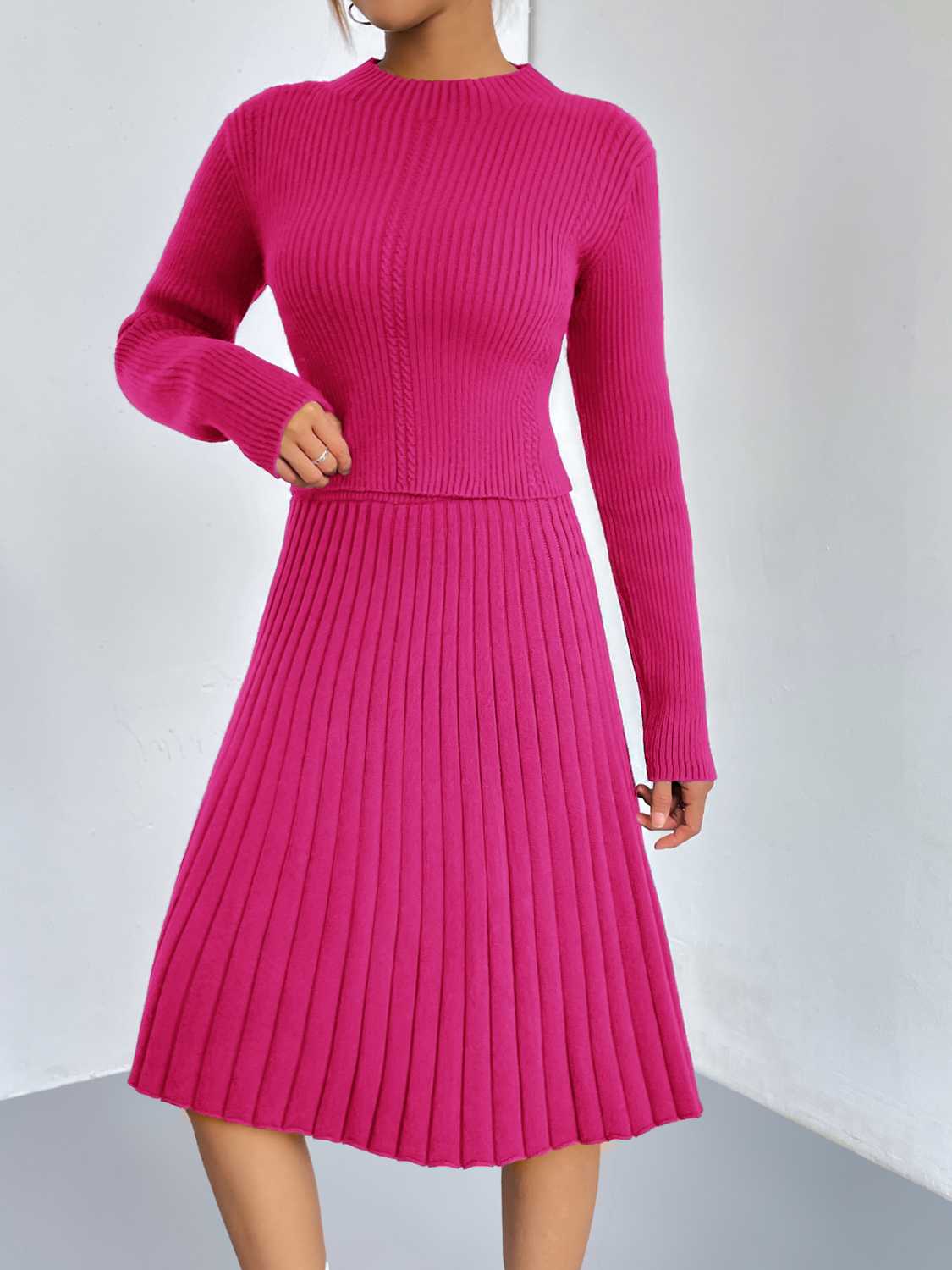 Rib-Knit Sweater and Skirt Set - Drazelle Store