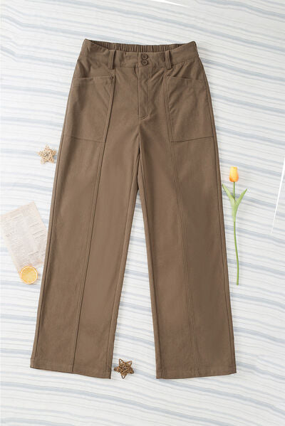 Half Elastic Waist Straight Pants - Drazelle Store