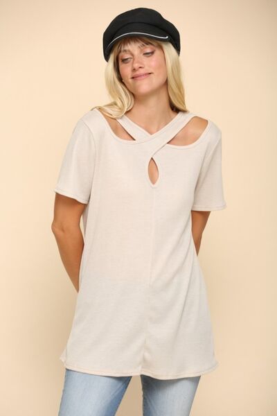 Celeste Full Size Crisscross Cutout Short Sleeve T-Shirt - Drazelle Store