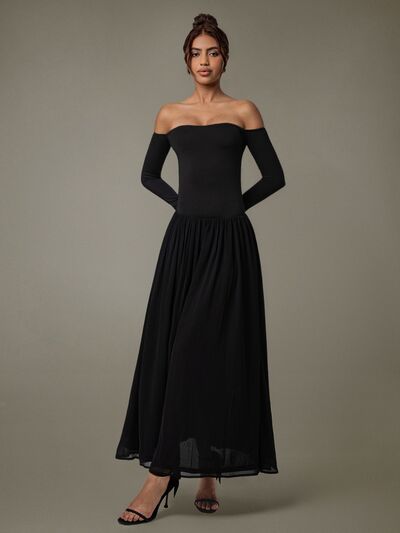 Off Shoulder Long Sleeve Maxi Dress - Drazelle Store