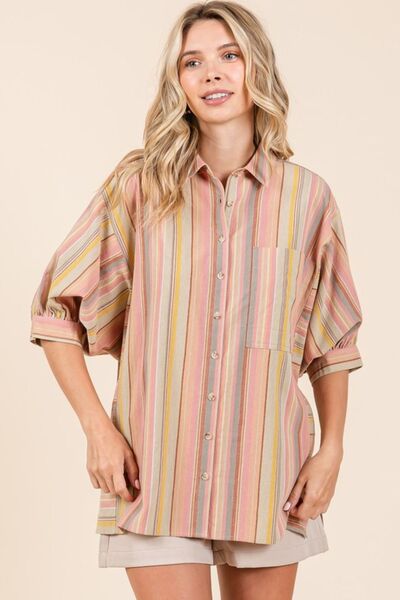 Mittoshop Striped Bubble Sleeve Button Down Shirt - Drazelle Store