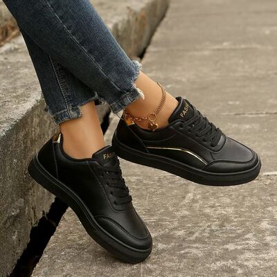 PU Leather Round Toe Flat Sneakers - Drazelle Store