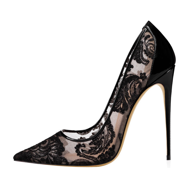 Lace Hollow Fabric High Heels - Drazelle Store