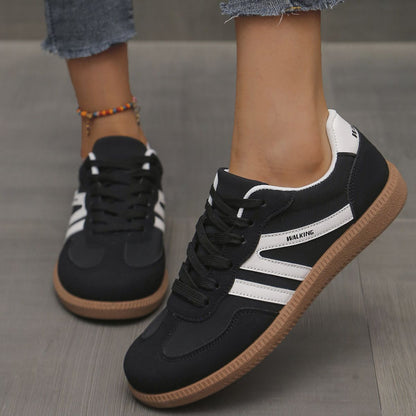 Contrast Round Toe Lace Up Sneakers - Drazelle Store