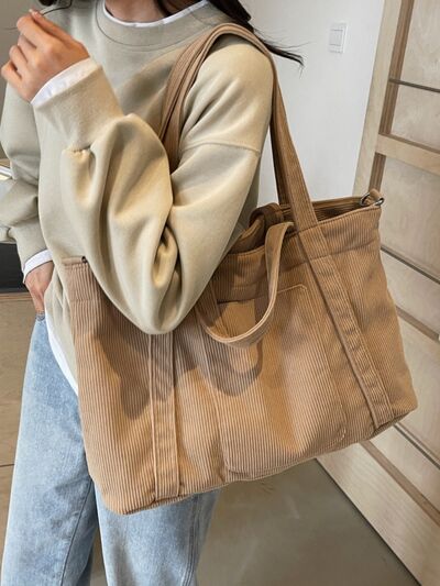 Corduroy Solid Large Tote Bag - Drazelle Store