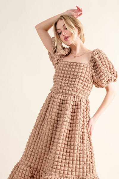 And The Why Full Size Square Neck Puff Sleeve Dress - Drazelle Store