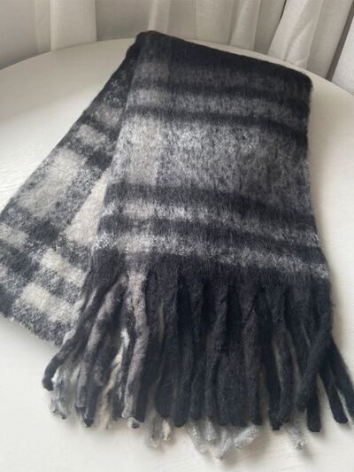 Fringe Plaid Polyester Scarf - Drazelle Store