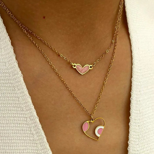 2-Piece Stainless Steel Heart Pendant Necklace - Drazelle Store