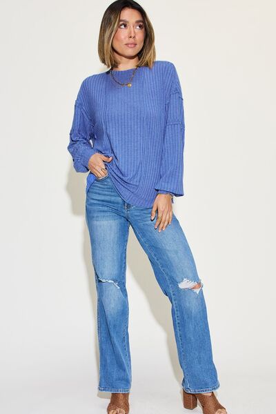 Basic Bae Full Size Ribbed Round Neck Long Sleeve T-Shirt - Drazelle Store