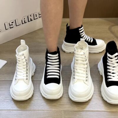 Lace Up Canvas Platform Sneakers - Drazelle Store