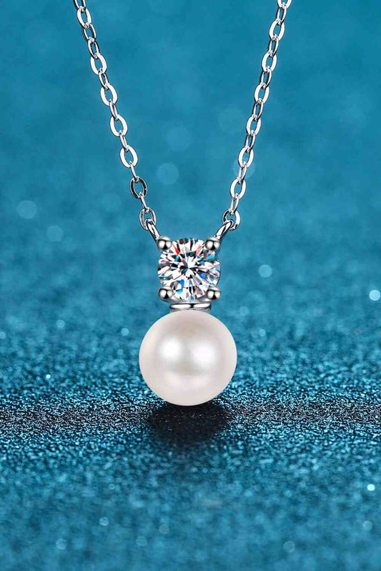 925 Sterling Silver Freshwater Pearl Moissanite Necklace - Drazelle Store