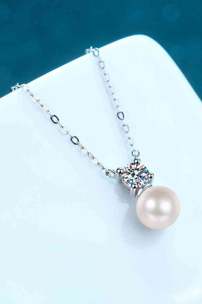 925 Sterling Silver Freshwater Pearl Moissanite Necklace - Drazelle Store