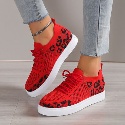 Lace-Up Leopard Flat Sneakers - Drazelle Store