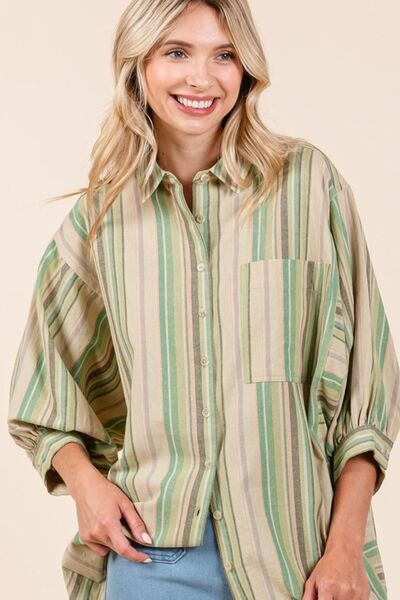 Mittoshop Striped Bubble Sleeve Button Down Shirt - Drazelle Store