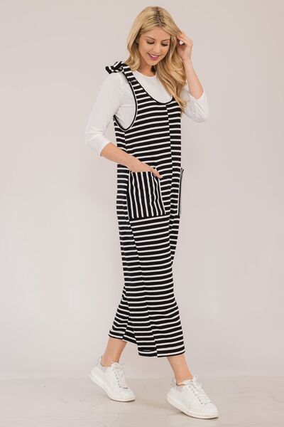 Celeste Full Size Striped Scoop Neck Overalls with Pockets - Drazelle Store