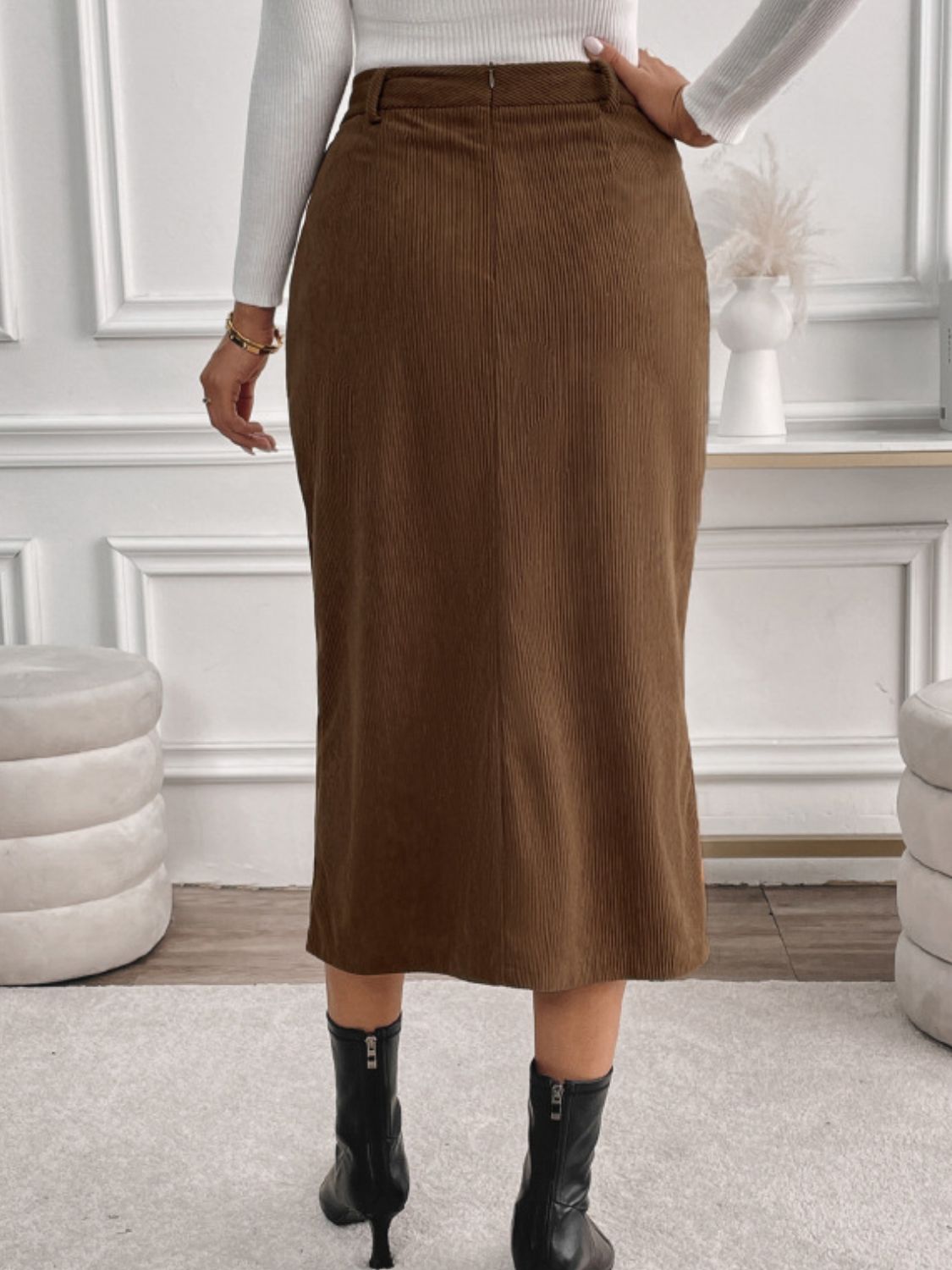 Perfee Slit Midi Skirt with Pockets - Drazelle Store