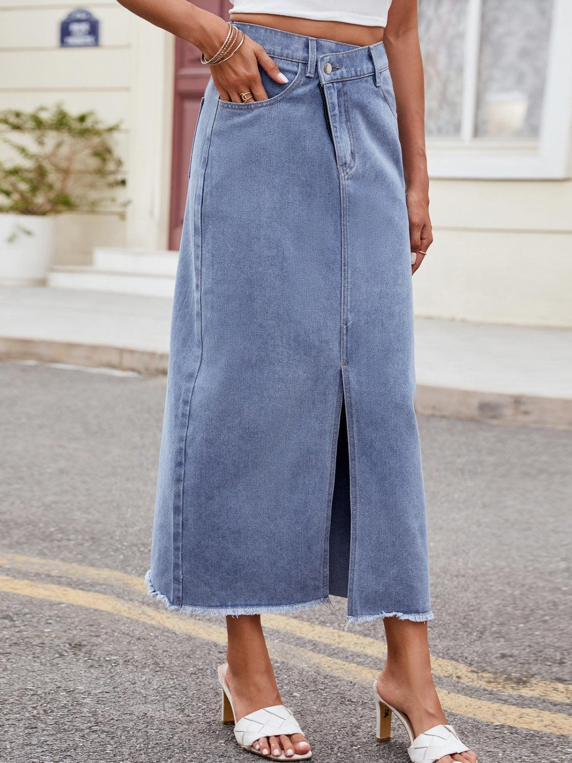 Slit Asymmetrical Waist Denim Skirt - Drazelle Store