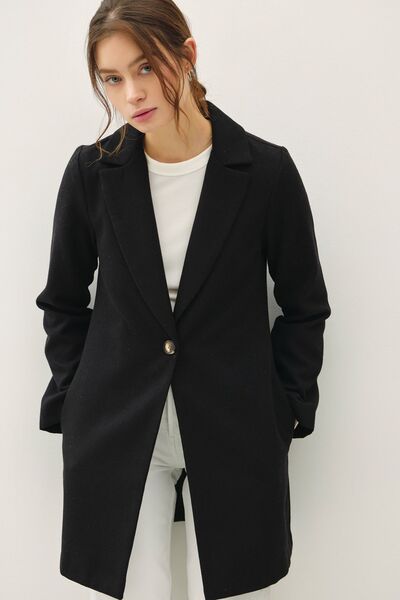 Be Cool Single Button Long Sleeve Coat with Pockets - Drazelle Store