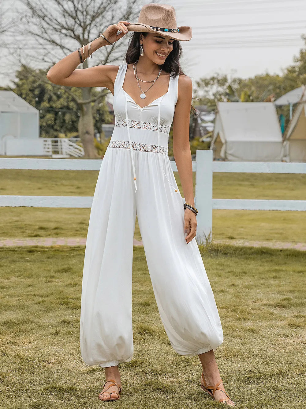 Backless Wide Strap Wide Leg Jumpsuit - Drazelle Store