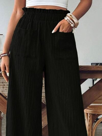 Pocketed Elastic Waist Wide Leg Pants - Drazelle Store