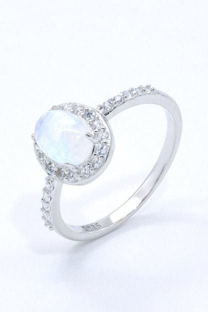 925 Sterling Silver Natural Moonstone Halo Ring - Drazelle Store