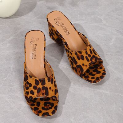 Leopard Block Heel Suede Sandals - Drazelle Store