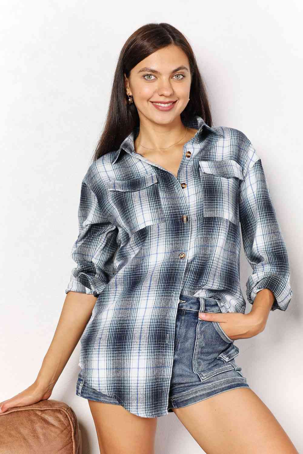 Mandy Plaid Dropped Shoulder Shirt - Drazelle Store