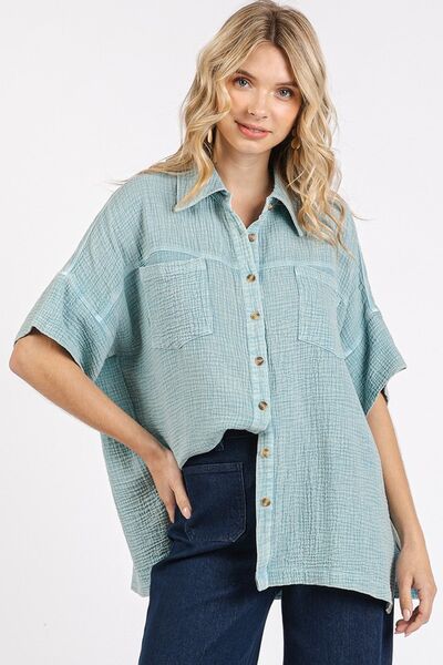 Mittoshop Mineral Wash Gauze Oversized Short Sleeve Shirt - Drazelle Store