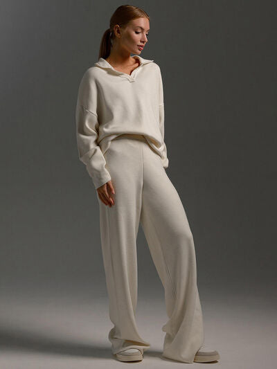 Johnny Collar Long Sleeve Top and Pants Sweater Set - Drazelle Store