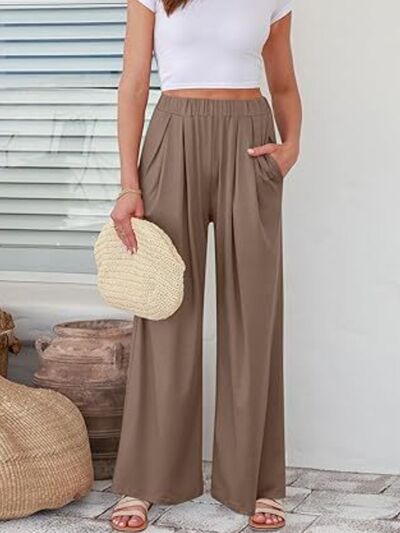 Elastic Waist Wide Leg Pants - Drazelle Store