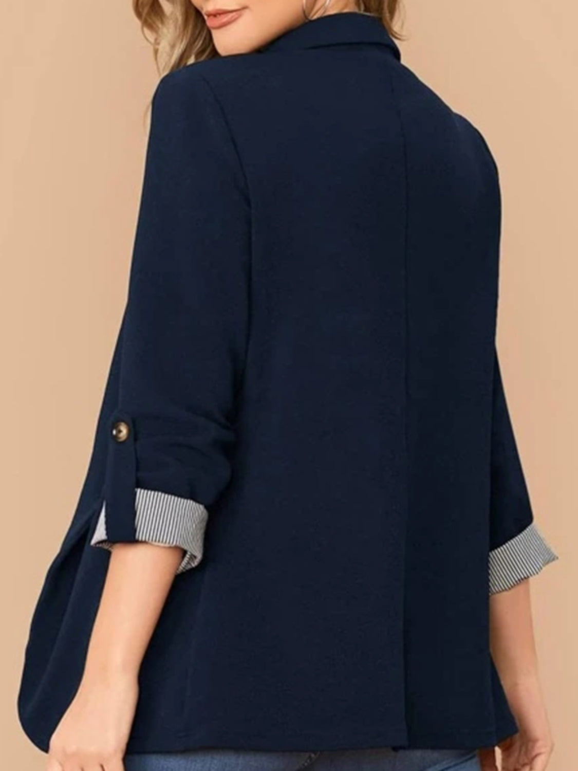 Lapel Collar Roll-Tab Sleeve Blazer - Drazelle Store