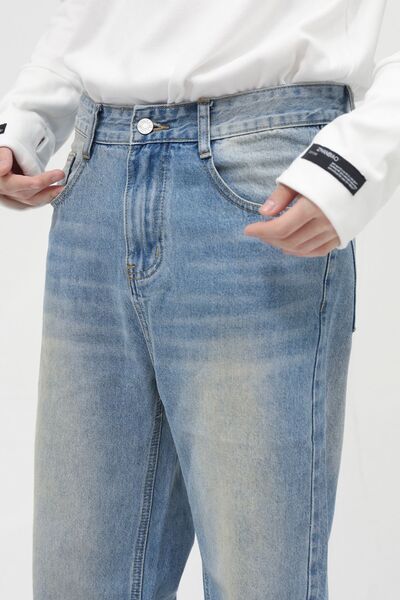 Washed Mid Rise Jeans with Pockets - Drazelle Store