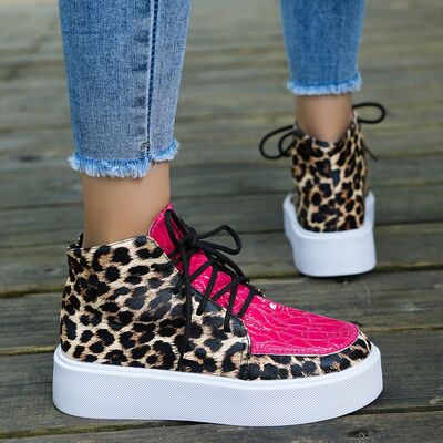 PU Leather Leopard Platform Sneakers - Drazelle Store