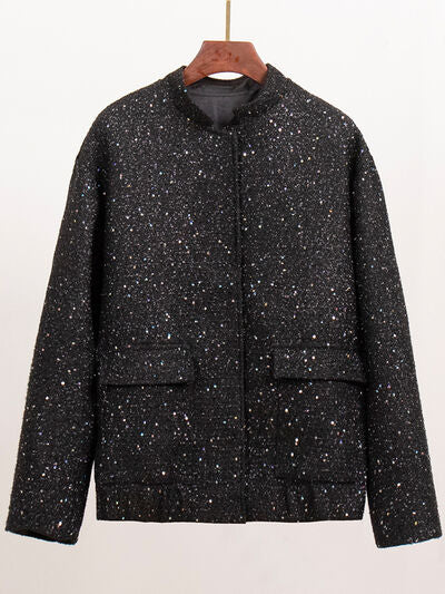 Sequin Detail Pocketed Long Sleeve Jacket - Drazelle Store