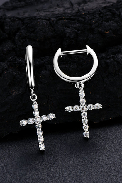 925 Sterling Silver Moissanite Cross Earrings-Drazelle Store