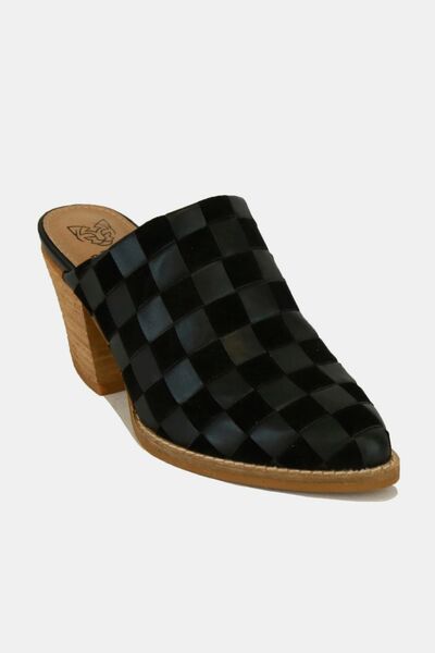 Beast Fashion Woven Checkerboard Block Heel Mule Shoes - Drazelle Store